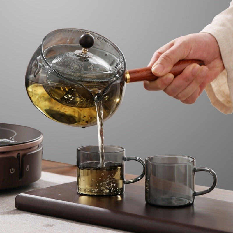 Semi-Automatic Glass Teapot with Infuser – Heat-Resistant Lazy Tea Maker with Wooden Handle for Home & Office - BudgetSpender