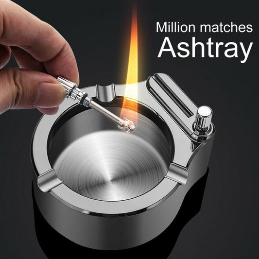 Multifunctional Permanent Match Ashtray – Reusable Flint Fire Starter with Built-in Cigarette Slots - BudgetSpender