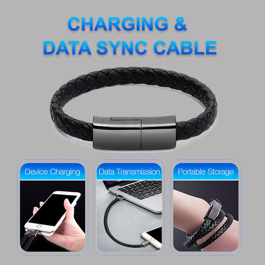 Leather Bracelet Charging Cable – Stylish Wearable Emergency Charger with Type-c - BudgetSpender