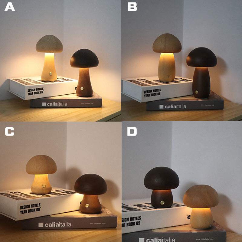 INS Wooden Cute Mushroom LED Night Light – Touch Switch Bedside Lamp - BudgetSpender