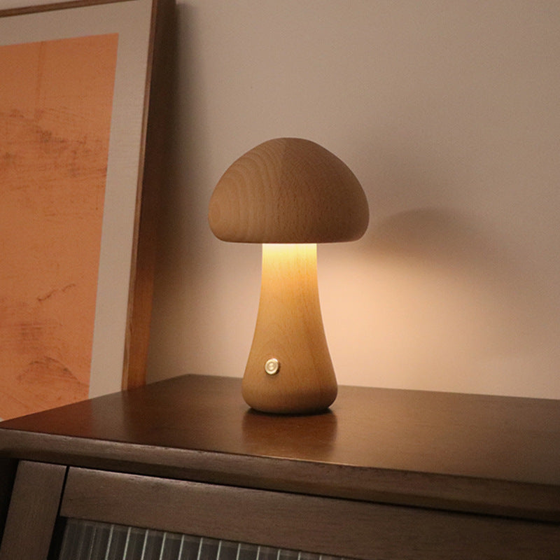 INS Wooden Cute Mushroom LED Night Light – Touch Switch Bedside Lamp - BudgetSpender