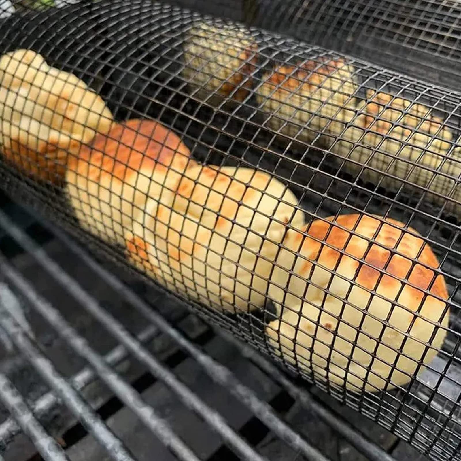 Rolling Grill Basket – Stainless Steel BBQ Mesh Cylinder for Grilling Meat, Vegetables, and More - BudgetSpender